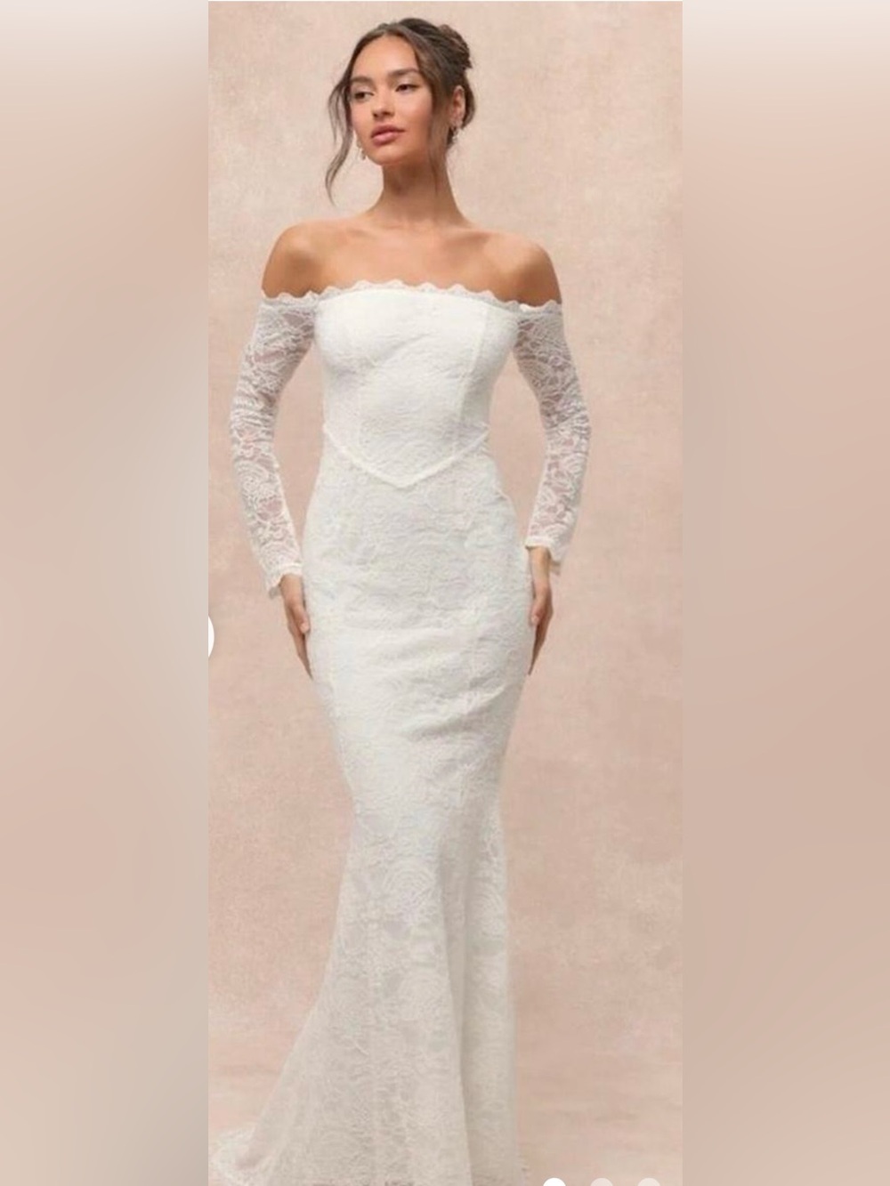 Lulu's Off-Shoulder Lace Wedding Gown in White